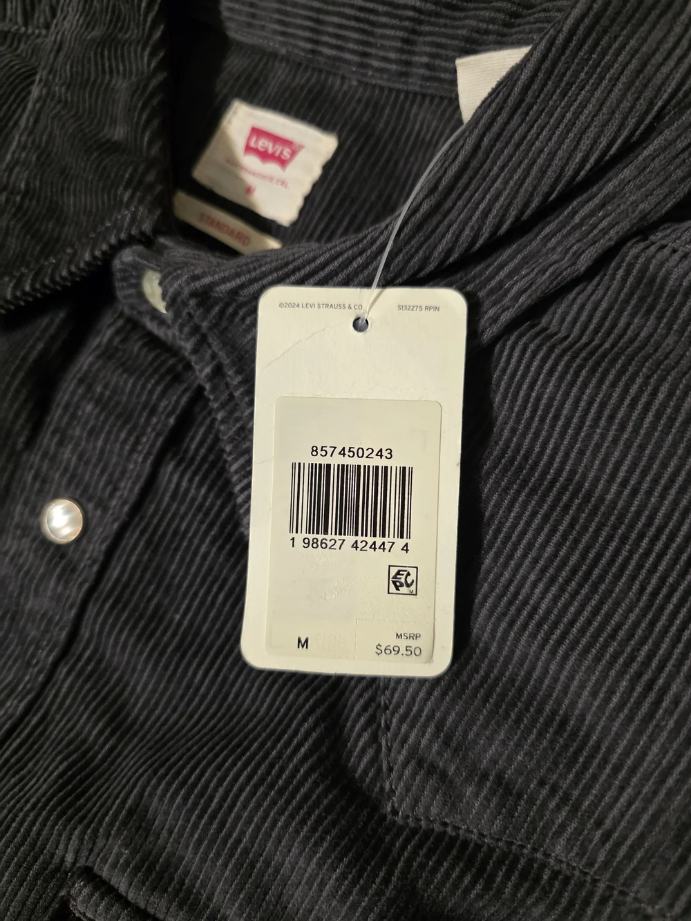 NWT! Levi's Classic Western Standard Fit corduroy snap-button shirt